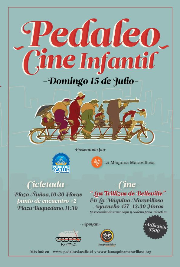 Flyer del pedaleo con cine infantil, julio 2012