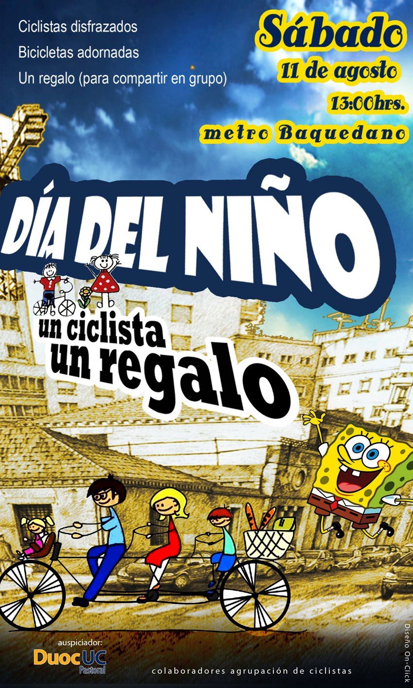 Flyer de la cicletada Un ciclista, un regalo, día del niño en SENAME