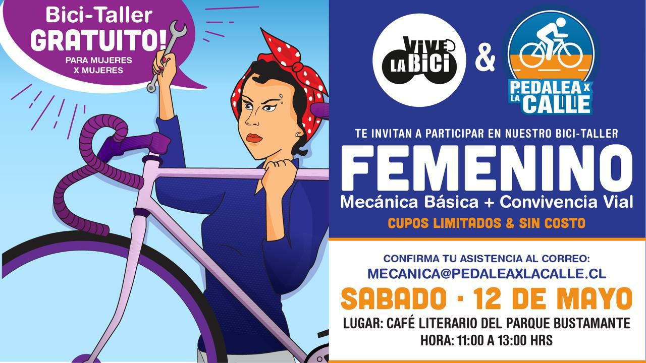Flyer del primer Bici-taller femenino de mecánica básica, 2018