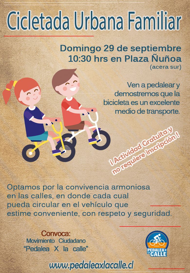 Flyer Cicletada Urbana Familiar en Ñuñoa, Volvemos, 2019