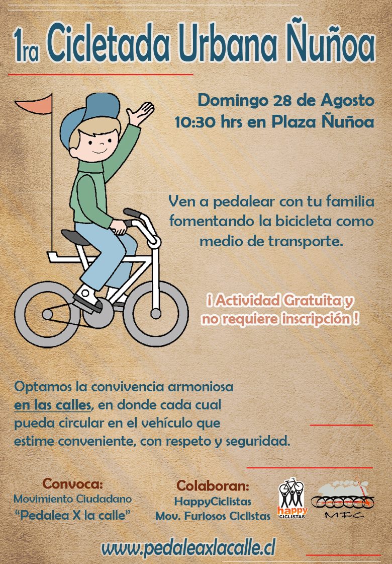 Afiche de la 1ª Cicletada Urbana Ñuñoa, 28 de agosto de 2011