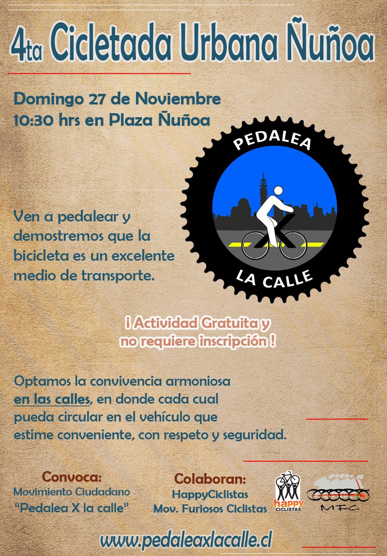 Afiche de la Cicletada Urbana Ñuñoa, diciembre 2011