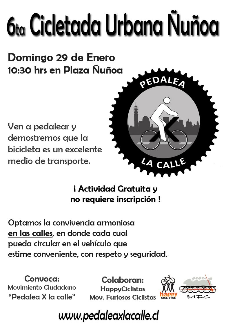 Afiche de la Cicletada Urbana Ñuñoa, enero 2012 (versión en blanco y negro)