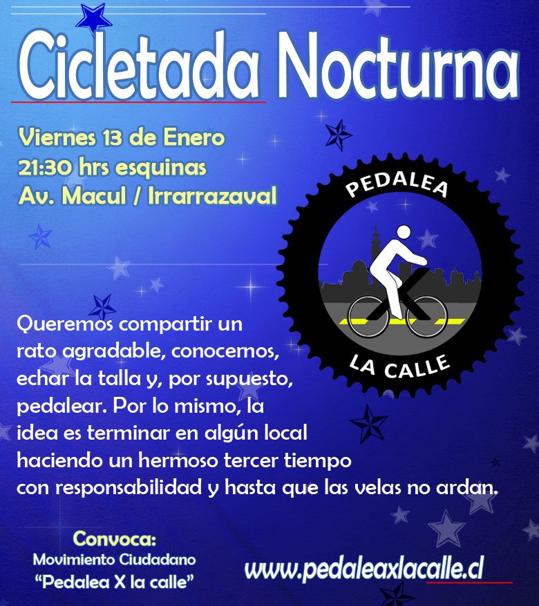 Afiche de la Cicletada Nocturna, enero 2012