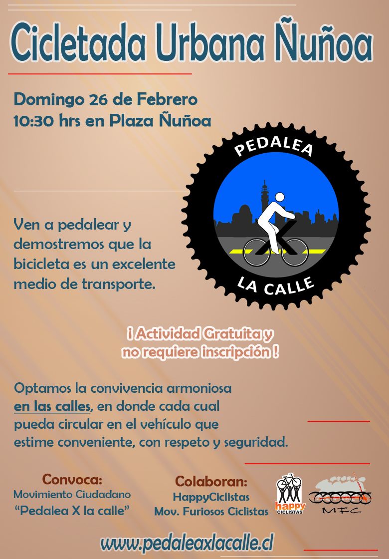 Afiche de la Cicletada Urbana Ñuñoa, febrero 2012