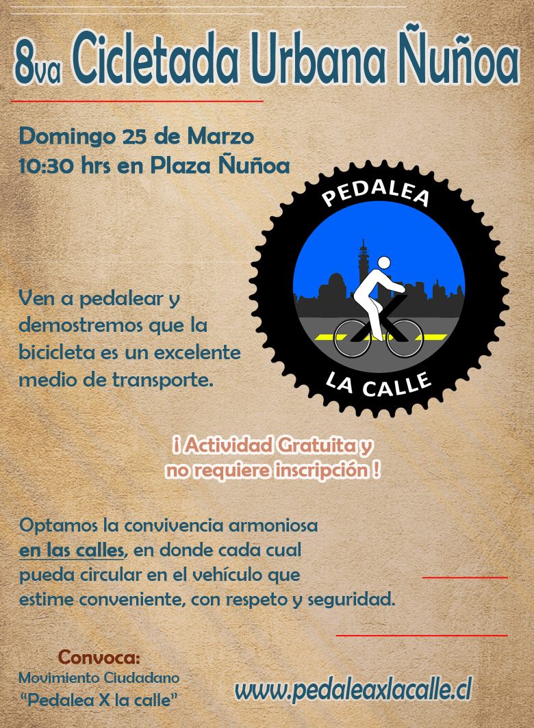 Afiche de la Cicletada Urbana Ñuñoa, marzo 2012