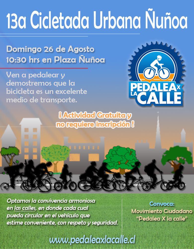 Afiche de la 13ª Cicletada Urbana Ñuñoa, agosto 2012
