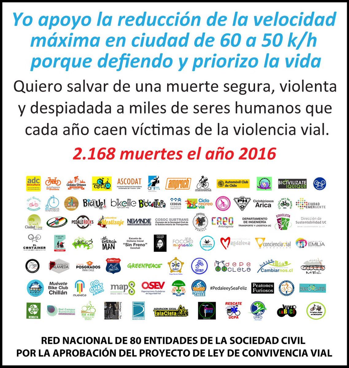 Gráfica de campaña por la Ley de Convivencia Vial y la reducción de velocidad