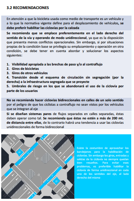 Recomendación de diseño de ciclovías, Manual MINVU