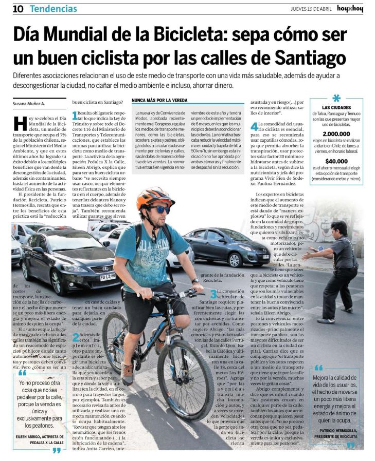 Nota del diario HoyxHoy por el Día de la Bicicleta, 2018